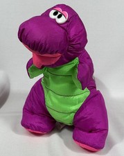 Vintage 1992 Fisher Price Puffalumps Dinosaur Purple Barney Squeaks Plush 11