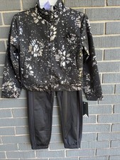 adidas Girls 2-Piece Track Set Jacket  Pants Black/Silver Floral 6X