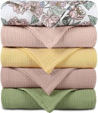 Muslin Receiving Blankets 5 Pack, Soft Swaddle Wraps for Newborn Babies  Breath