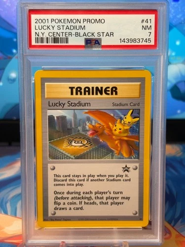 New Cert! 2001 POKEMON #41 LUCKY STADIUM-N.Y. CENTER PSA 7 Pikachu Charizard