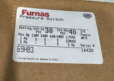 #ad Furnas Pressure Switch 69HB3 NEW IN Original Box $199.00