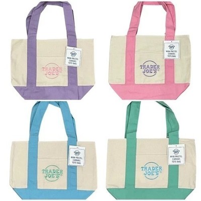 Trader Joe s Mini Pastel Canvas Tote Bag NWT Blue Green Pink Purple | US Stock