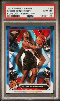 2023 TOPPS CHROME BLUE LAVA REFRACTOR #60 SCOOT HENDERSON 28/149 PSA 10