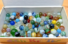 Large Lot of Vintage Glass Swirl box of Marbles 100