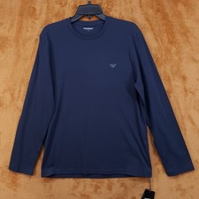 EMPORIO ARMANI Shirt Mens Medium Navy Pullover Crew Long Sleeve Logo Tee 120