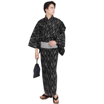 Set Kimono nero in pura seta con cinque stemmi di famiglia del Paulownia + cintura obi