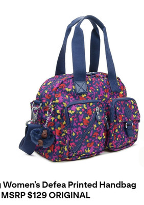 Kipling Defea Summer Field Print Crossbody Handbag Large Satchel Monkey Nylon