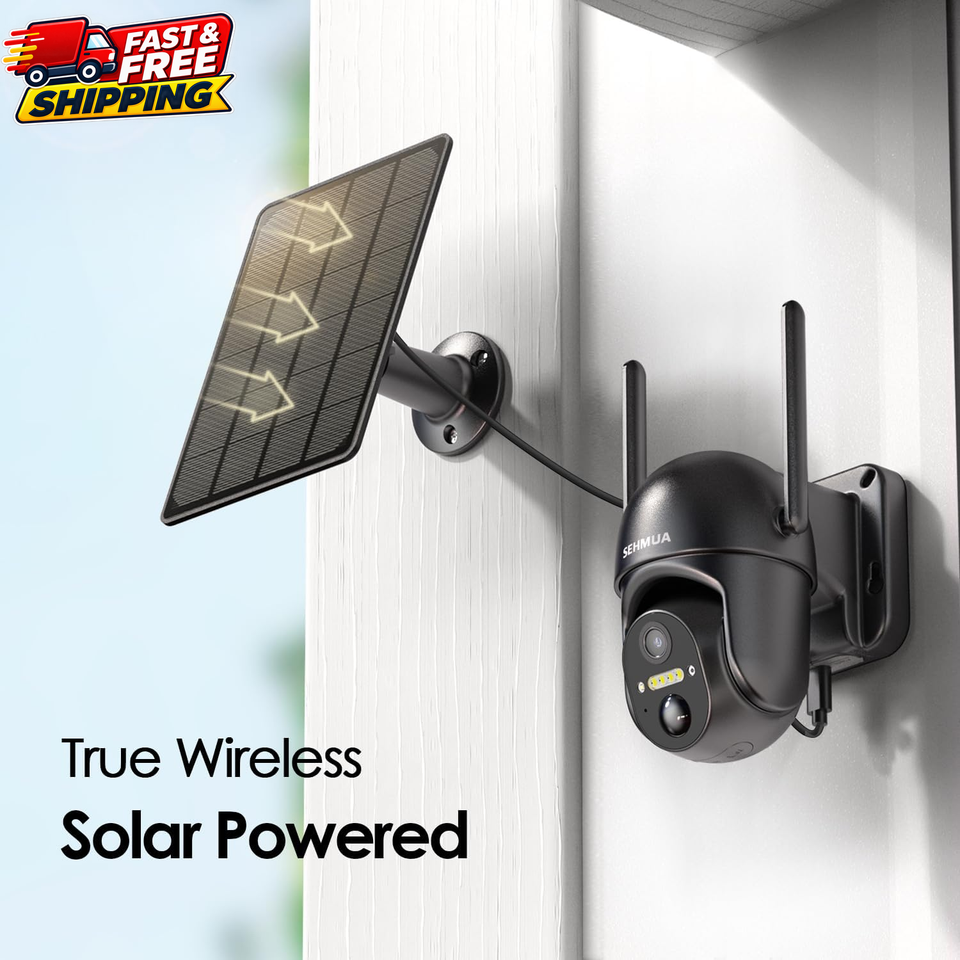Solar Security Camera Wireless Outdoor 2K 360 View Spotlight Color ...