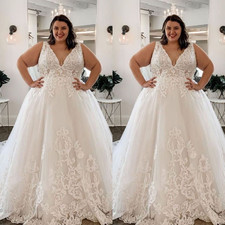 Plus Size Wedding Dresses V Neck Off Shoulder Lace Applique A Line Bridal Gowns