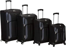 Rockland Impact Softside Spinner Wheel Luggage, Black, 4-Piece Set (18/22/26/30)