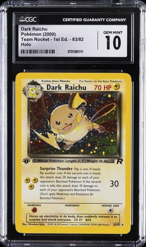 Dark Raichu (1st Edition) graded CGC 10 for sale on eBay