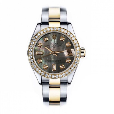 Rolex Datejust 31 mm Black Mother Of Pearl Diamond Dial Two Tone Oyster Watch