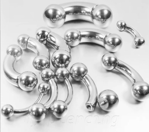 Surgical Steel Internally Threaded Curved Barbell Tongue Ring Eyebrow 14G to 00G - Picture 3 of 4