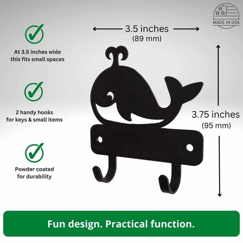 Whale Mini Key Rack with 2 hooks 3.5 inch -Made in USA - 第 2/3 張圖片