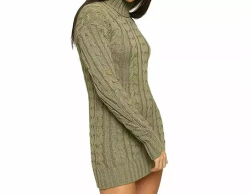 New Polo Neck Sleeve Warm Sweater Jumper Dress Ladies Chunky Cable Knitted UK - Picture 10 of 10