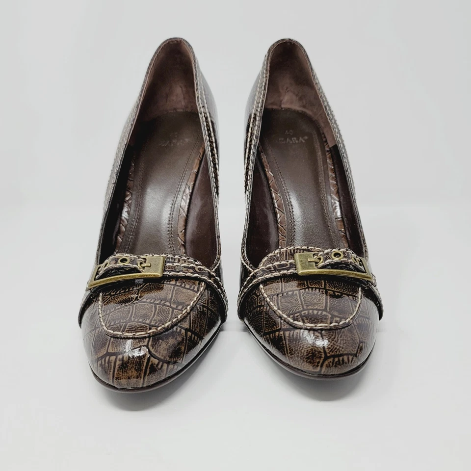 Zapatos de tacón alto Zara para mujer marrón con hebilla talla 40 UE animal piel de serpiente reptil Foto 3 de 4