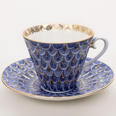Imperial Porcelain Forget-Me-Not Teacup and Saucer Set LFZ Lomonosov Cup 8 fl oz