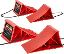 4 Pack Heavy Duty Wheel Chocks with Rope for Easy Removal, Durable, Non-Slip Red
