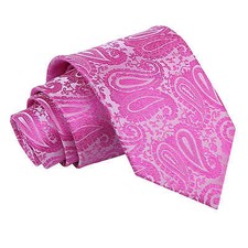 Fuchsia Pink Tie Woven Floral Paisley Mens Classic Wedding Necktie by DQT