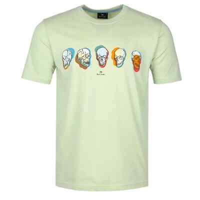 PAUL SMITH Skulls Graphic T-Shirt in Hellgrün Regular Fit Baumwolle Gr. S PS