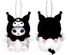 Sanrio Kuromi Black Mofusand Cat Plush Keychain Small Bag Cat Holder Toy Purse