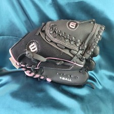 WILSON GIRLS BLACK AND PINK 10" T-BALL BASEBALL GLOVE RIGHT HAND THROW