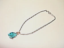 AB Neon Turquoise Apatite Nugget 1" .925 Silver Pendant White Gold 18"Necklace