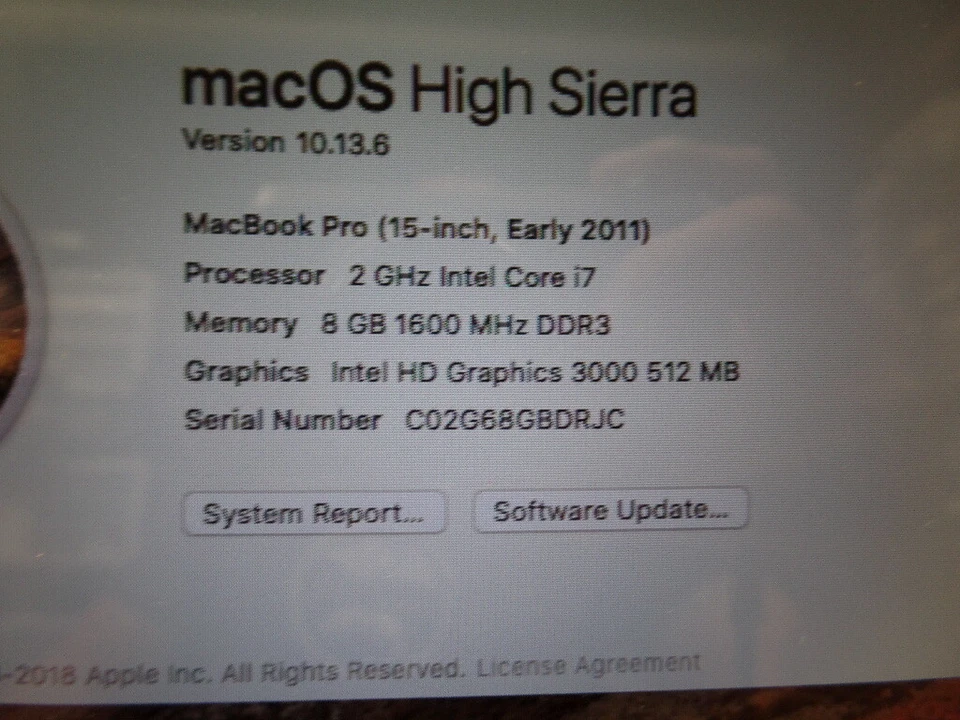 Awesome Apple Macbook Pro 15” Mid 2011 Intel i7 2.0GHz 8GB RAM 512GB 10.13 - Image 4 of 4