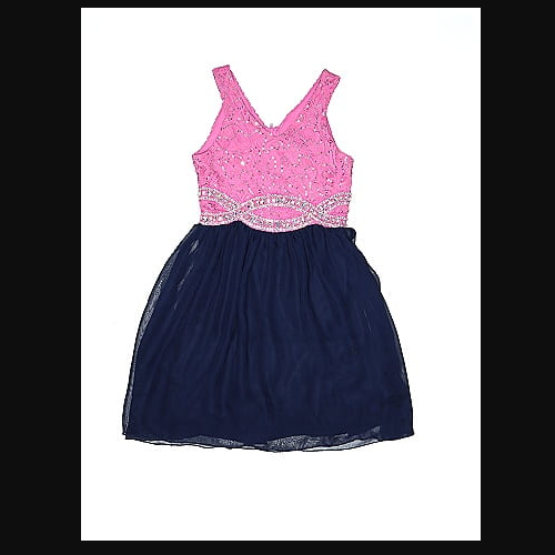 Speechless Kid's Navy Blue and Pink Sequined Special Occasion Dress Size 7 - Picture 3 of 3