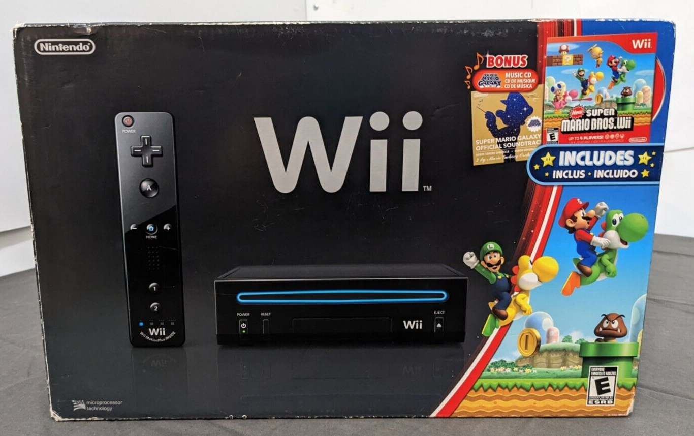 Nintendo Wii Black Console Super Mario Bros Box No Game Incomplete Please  Read