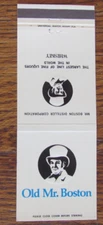 JEWEL MATCHBOOK COVER: OLD MR. BOSTON WHISKEY EMPTY MATCHCOVER -A13