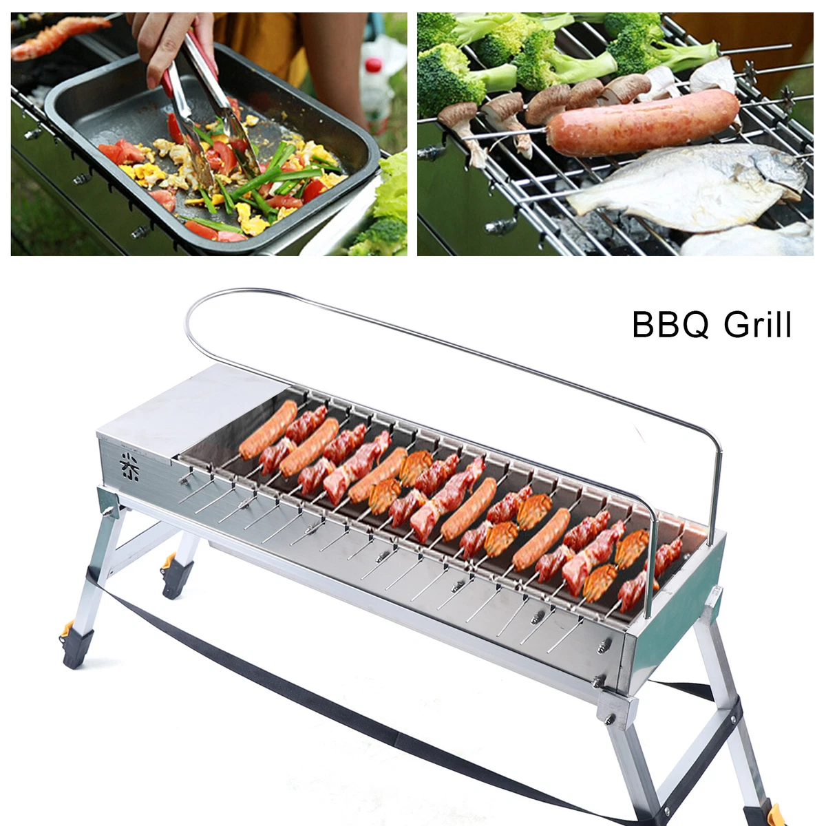 Fold barbecue charcoal grill stove shish clearance kabob stainless steel bbq patio camping