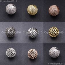 Zircon Gemstones Pave Round Ball Bracelet Connector Charm Beads Silver Gold Rose