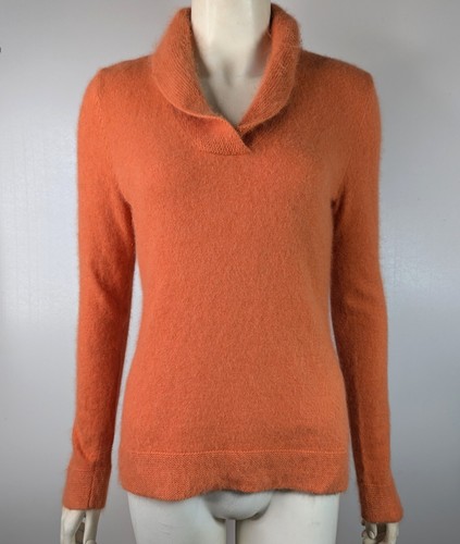 Pumpkin Orange Angora Sweater M Fenn Wright Manson Wool Long Sleeve Fuzzy Collar - Picture 8 of 16