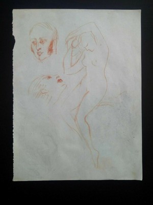 Dessin Original Art Déco 1920 - Nu Féminin à La Sanguine, Croquis Parisien, étude Curiosa