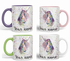 Personalised Name Unicorn Ceramic art Coloured Mug Cup