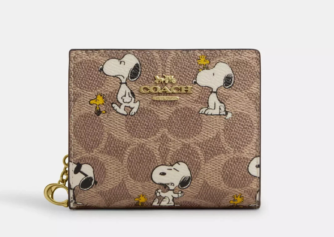 COACH x PEANUTS Snoopy Print Signature Canvas Snap Wallet CBN32 NEW Japan Free Shipping
