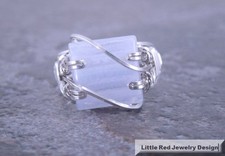 Sterling Silver Wire Wrapped Blue Lace Agate Square Cabochon Ring