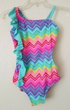 Cute Girl's XHILARATION Size l 10/12 One Piece Swimsuit Multi color Print