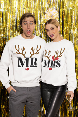 Mr & Mrs Matching Reindeer Christmas Couples Hoodie -Jumper -T Shirt Xmas Top