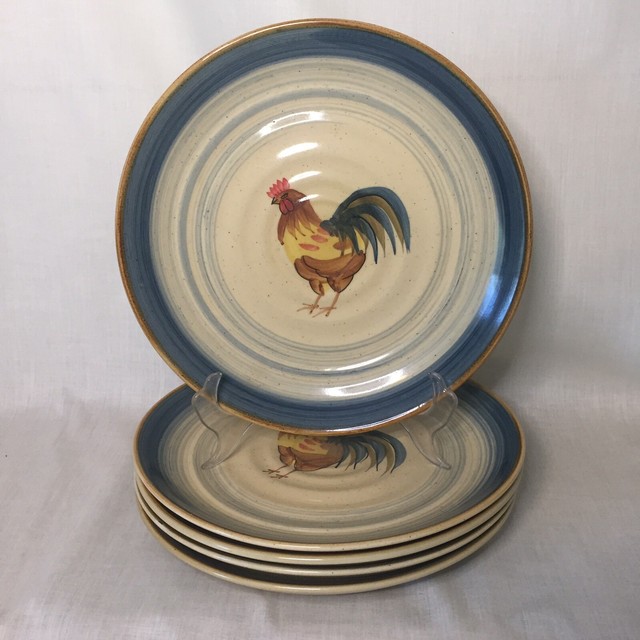 5 Gibson Everyday Dinner Plates Stoneware Ocean Dream Rooster 10 3/4