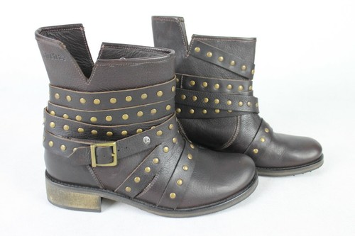 Firetrap Brown Leather Ankle Boots Size UK 7 Studded Straps Pull On Worn Once - Picture 2 of 9