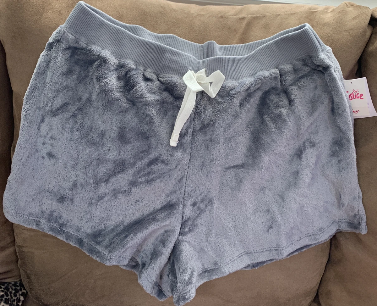 JUSTICE SLEEP SHORTS SIZE 18/20Plus “CHILL OUT” GRAY PLUSH SO SOFT SUPER  CUTE!!