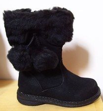 Toddler Girls Rachel Athena Black Faux Fur Suede Pom Pom Boots Sz 8