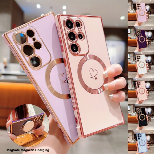 Funda protectora Mag Safe enchapada en corazón para niñas para Samsung Galaxy S25 Ultra S24+ S23 FE - Imagen 3 de 28