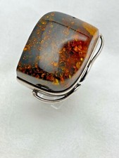 Large Chunky Sterling Silver .925 Baltic Amber Ring Top 1 1/2 " x 1 3/4" Size 9