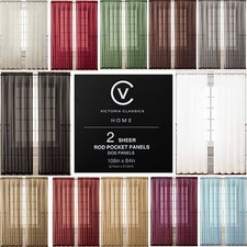 Two 2 Sheer Rod Pocket Window Curtain Panels: 108" x 84", 12 Colors Available
