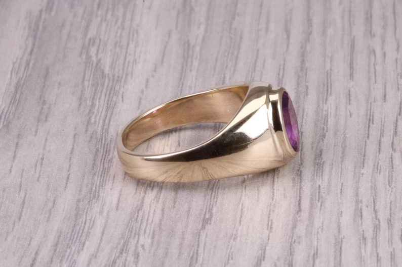 2Ct Oval Cut Lab-Created Amethyst Solitaire Engagement Ring 14K Yellow Gold Over - Image 2 of 4