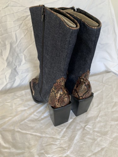 Splash Brand Cowgirl Boots Denim Snakeskin 8.5 ~ Y2K - Picture 2 of 5