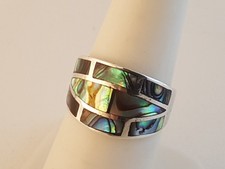 Inlaid abalone sterling silver ring sz 6.75 artisan